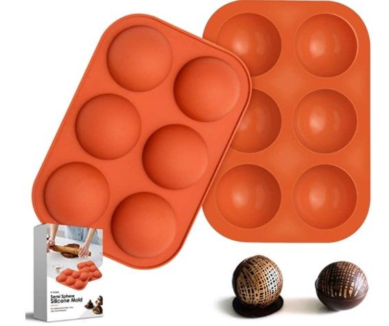 Photo 1 of 2 Boxes-Each Bos is 2 Molds with 6-Holes Small  Semi Sphere Silicone Molds for Chocolate,Baking Mold for Making Hot Chocolate Bombs,Cake,Jelly,Pudding,Dome Mousse,Handmade Soap,Round Mold Non Stick,BPA Free Cupcake Baking Pan. 