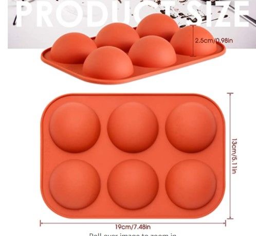 Photo 2 of 2 Boxes-Each Bos is 2 Molds with 6-Holes Small  Semi Sphere Silicone Molds for Chocolate,Baking Mold for Making Hot Chocolate Bombs,Cake,Jelly,Pudding,Dome Mousse,Handmade Soap,Round Mold Non Stick,BPA Free Cupcake Baking Pan. 