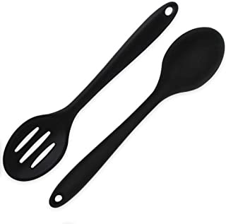 Photo 1 of 2 Pieces Silicone Nonstick Mixing Spoons, BPA Free and Food Grade Serving Cooking Spoon, High Heat Resistant to 480°F, Hygienic Design Slotted and Solid Spoons for Mixing and Serving  