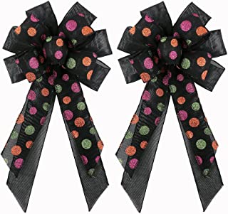 Photo 1 of 3 Packages-2Pcs each Package  Halloween Wreath Bows,14  x11inch Black with Orange Dot Bow Holiday Decorative Bows for Halloween Party Home Decoration