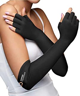 Photo 1 of Copper Compression Long Arthritis Gloves - Guaranteed Highest Copper Infused Extra Long Fit Glove for Women & Men. Best for Carpal Tunnel, Computer Typing, RSI, Support Hands, Wrist and Arms - 1 PAIR