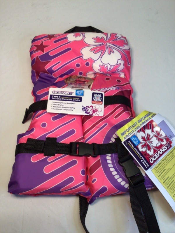 Photo 2 of Baby's Life Jacket for Infant under 30 Lbs-New & Improved Oceans7 US Coast Guard Approved, Child Life Jacket, Flex-Form Chest, Open-Sided Design, Type III Vest, PFD, Personal Flotation Device, Pink/Berry