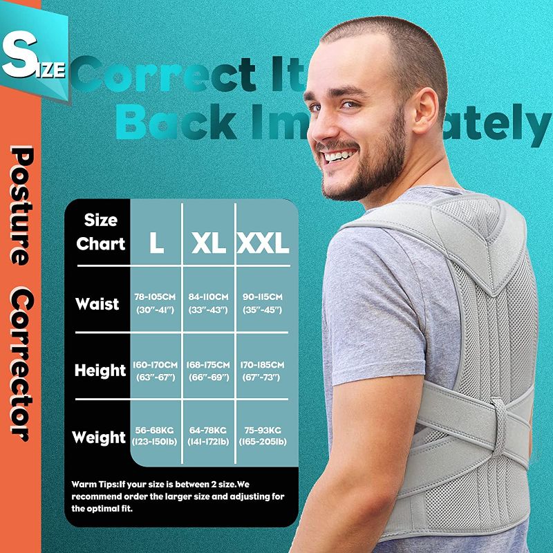 Photo 2 of Back Posture Corrector Support Belts Pain Relief Improves Posture Spine Support Adjustable and Breathable Unisex-Color Gray- Size XL