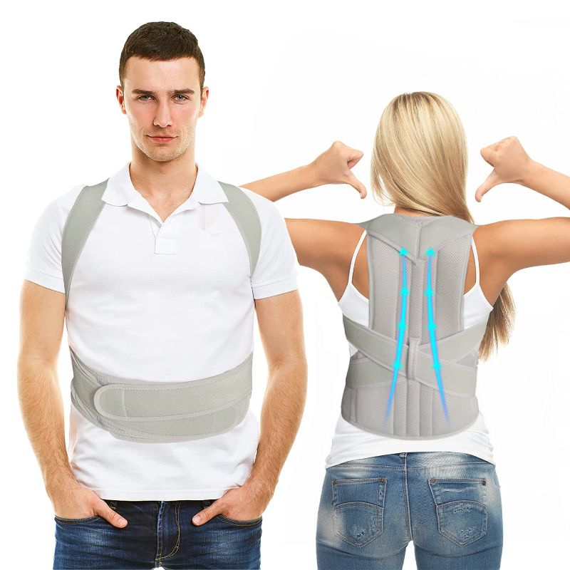 Photo 1 of Back Posture Corrector Support Belts Pain Relief Improves Posture Spine Support Adjustable and Breathable Unisex-Color Gray- Size XL