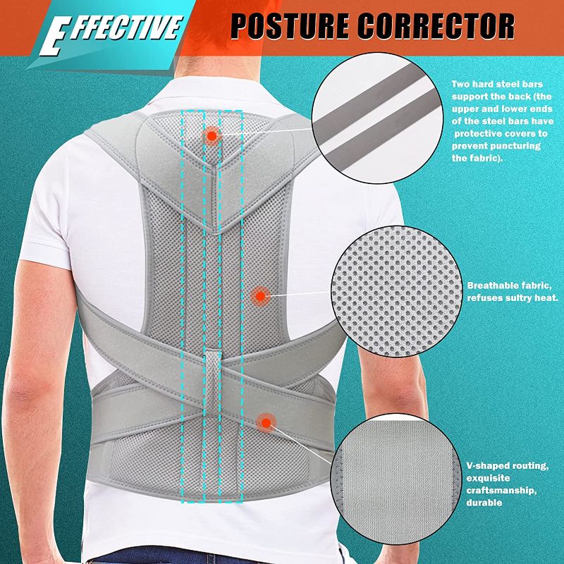 Photo 3 of Back Posture Corrector Support Belts Pain Relief Improves Posture Spine Support Adjustable and Breathable Unisex-Color Gray- Size XL