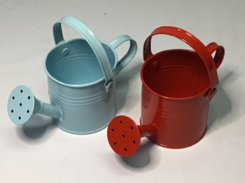 Photo 6 of Cabilock 2pcs Metal Watering Can Small Child Sized Garden Watering Pot Watering Kettle Flower Water Sprayer Bottle for Garden Home Plants Flower Red and Light Blue