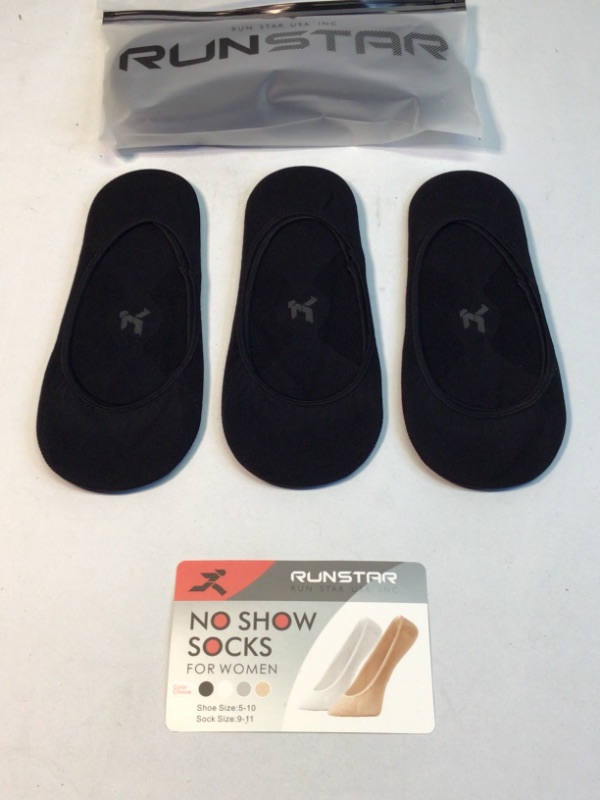 Photo 3 of Women's No Show Liner Socks by RunStar- Two Packages of 3 Pair Each- 6 Pair Total Shoe Size 5-10- Black