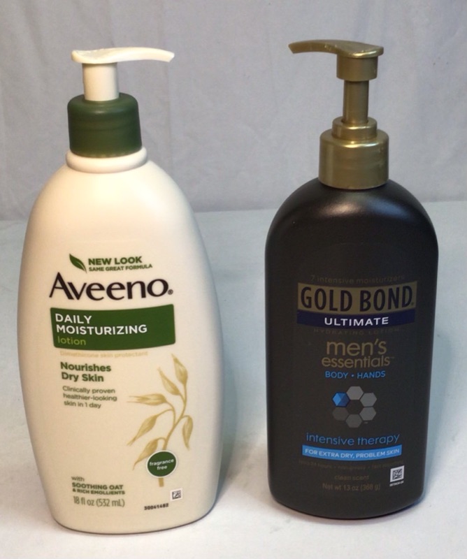 Photo 3 of 2 Items: 1) Aveeno Daily Moisturizing Body Lotion with Soothing Oat and Rich Emollients to Nourish Dry Skin, Gentle & Fragrance-Free Lotion is Non-Greasy & Non-Comedogenic, 18 Fl Oz AND 2)  Gold Bond Men's Essentials Hydrating Lotion 13 oz., Intensive The