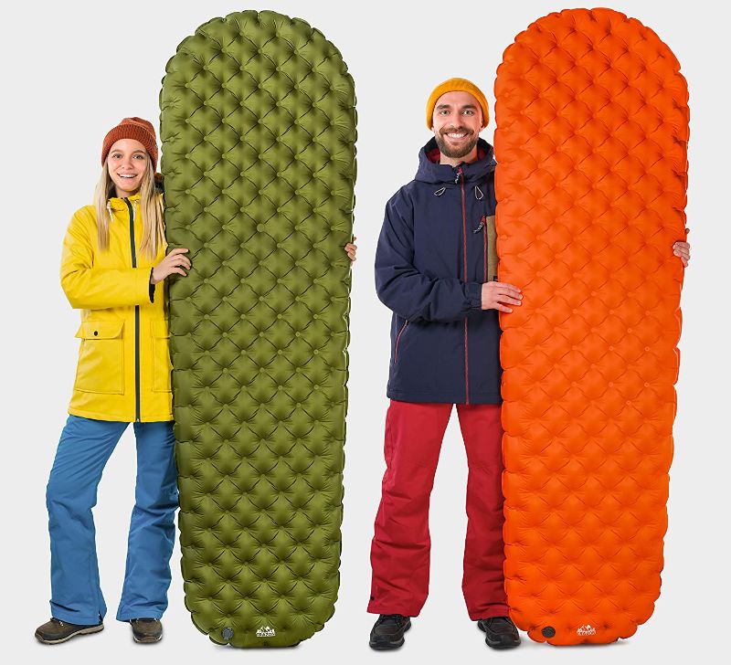 Photo 6 of Camping Sleeping Pad - Mat, (Large), Ultralight Best Sleeping Pads for Backpacking, Hiking Air Mattress - Lightweight, Inflatable & Compact, Camp Sleep Pad (Orange)