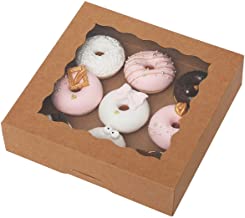 Photo 1 of 13 Packs Kraft Bakery Pie Boxes with Window 9”9”2.5”inch Large Brown Cookie Boxes for Pastries, Muffins and Donuts