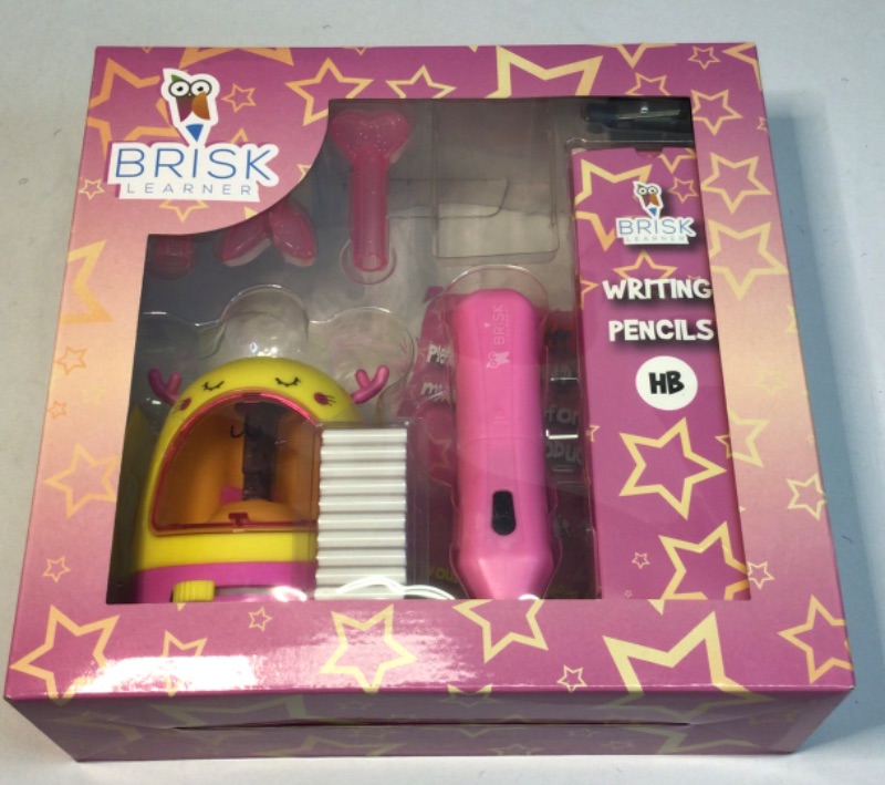 Photo 1 of BriskLearner Electric Pencil Sharpener for Kids - Pencil Sharpener Battery Powered & Battery Operated - Includes Electric Eraser, 12 Pink Pencils, Extra Blade