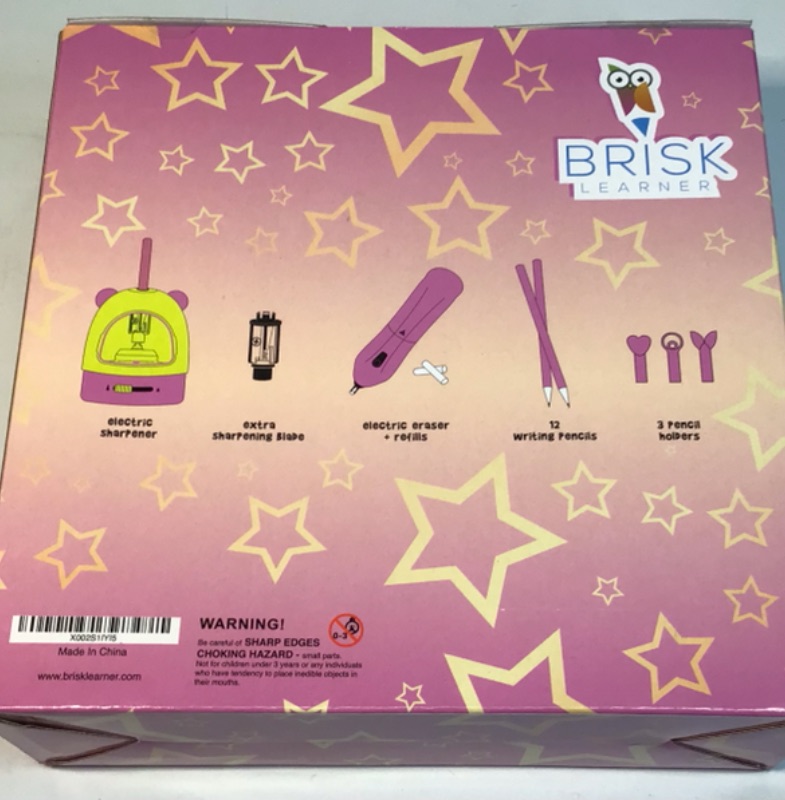 Photo 3 of BriskLearner Electric Pencil Sharpener for Kids - Pencil Sharpener Battery Powered & Battery Operated - Includes Electric Eraser, 12 Pink Pencils, Extra Blade