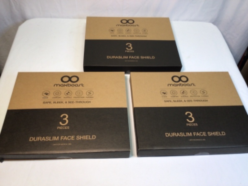 Photo 2 of 3 Boxes- Maxboost Protective Face Shield - 3 Pack Adult Size per Box, DuraSlim Series- 9 Face Shields Total