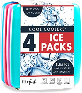 Photo 1 of 2 Packages-Fit + Fresh Cool Coolers Slim Ice Packs, Reusable Ice Packs for Lunch Bags, Beach Bags, Coolers, and More, Set of 4 per Package, Multicolored- 8 pcs total