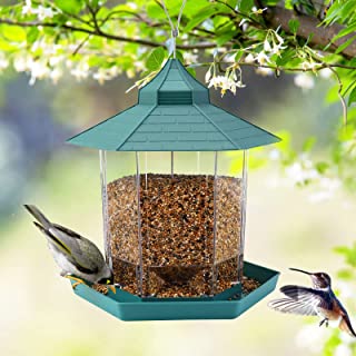 Photo 1 of 2 Pack- Wild Bird Feeders- One Black and One Green-  Panorama Bird Feeder, Hexagon Shaped with Roof Hanging Bird Feeder for Garden Yard Decoration 