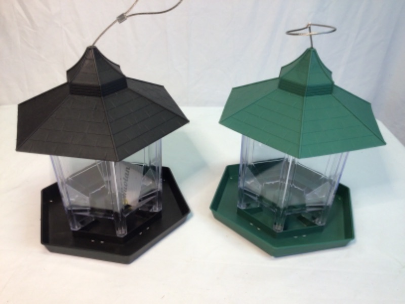 Photo 2 of 2 Pack- Wild Bird Feeders- One Black and One Green-  Panorama Bird Feeder, Hexagon Shaped with Roof Hanging Bird Feeder for Garden Yard Decoration 