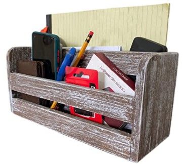 Photo 1 of Wrightmart Desk Organizer Caddy, Kitchen Counter Workspace Storage, Versatile Tool, Utensil, Art Supply Sorter, Handmade of Reclaimed Hardwood, Farmhouse Barnwood Style Weathered Whitewash Finish