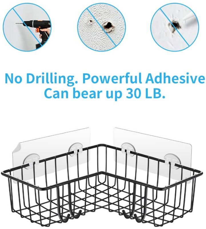 Photo 5 of Geekdigg Corner Shower Caddy 3-Pack, Wall Mounted Bathroom Shelf, plus Soap Holder 304 Stainless Steel Wide Space Shower Shelf with Adhesive, Hanging Storage Organizer Strong and Sturdy for Kitchen (Black)