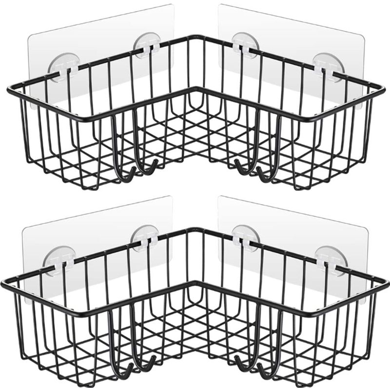 Photo 1 of Geekdigg Corner Shower Caddy 3-Pack, Wall Mounted Bathroom Shelf, plus Soap Holder 304 Stainless Steel Wide Space Shower Shelf with Adhesive, Hanging Storage Organizer Strong and Sturdy for Kitchen (Black)