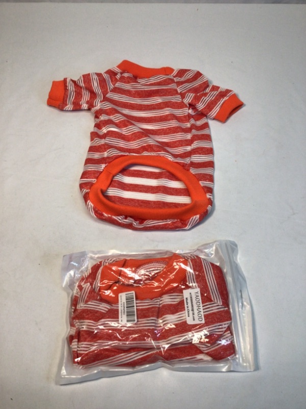 Photo 4 of 2 Pack- YAODHAOD Dog T Shirt, Pet Short Sleeves Striped Shirts,Summer Breathable Sun Protection Dog Shirt, Tropical Absorb Water and Evaporate Quickly Dog Tee, for Small Medium Dog (L (Chest girth:14in), Red)