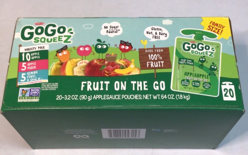 Photo 1 of GoGo squeeZ Fruit on the Go Variety Pack,-10 AppleApple, 5 ApplePeach, 5 Gimme Five- 20 Total