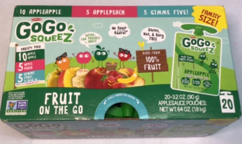 Photo 2 of GoGo squeeZ Fruit on the Go Variety Pack,-10 AppleApple, 5 ApplePeach, 5 Gimme Five- 20 Total