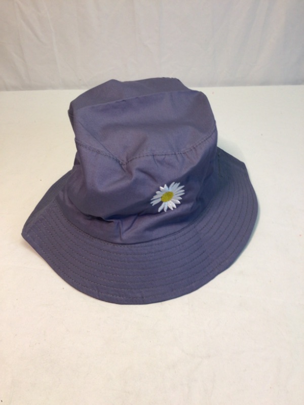 Photo 2 of Bucket Hat 100% Cotton Packable Summer Travel Beach Sun Hat Outdoor Cap Unisex- Daisy Design Reversible- Gray/Blue on One Side, Black on the Other