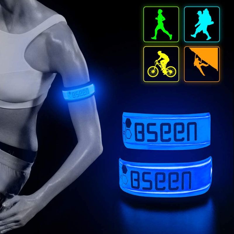 Photo 1 of BSEEN LED Armband LED Slap Bracelets, Adjustable Strap Safety Light Armbands Glow in The Dark Night Running Gear for Jogging, Walking, Cycling, Camping Outdoor Sports-Fluorescent Blue