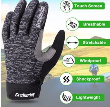 Photo 2 of Grebarley Cycling Gloves Bike Gloves Bicycle Gloves Gym Gloves Mountain Road Anti-Slip Shock-Absorbing Gel Pad Light Weight Breathable MTB Biking Gloves for Men Women-Grey- Small