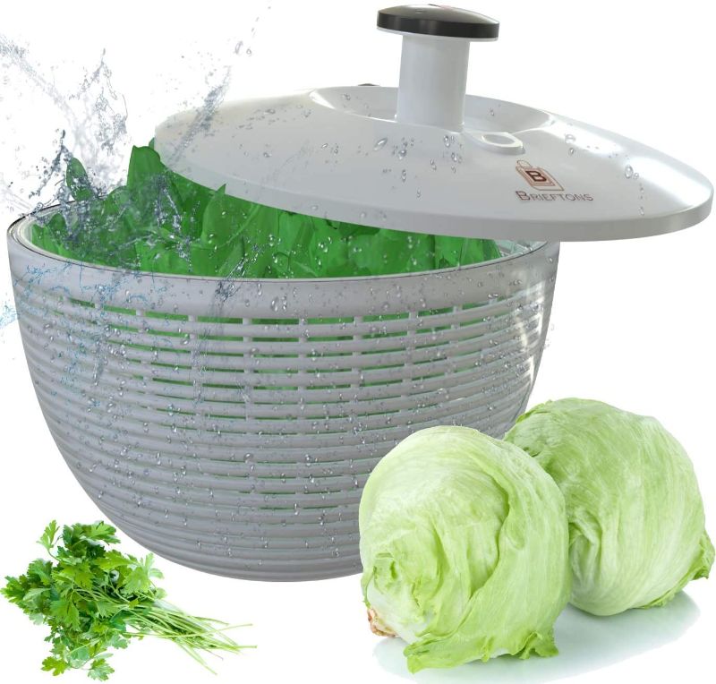 Photo 1 of Brieftons Salad Spinner (BR-SS-02): Large 6.2 Quart Lettuce Greens Washer Dryer Drainer Crisper Strainer, Easy One-Hand Pump Operation, Compact Storage, Perfect for Washing & Drying Leafy Vegetables