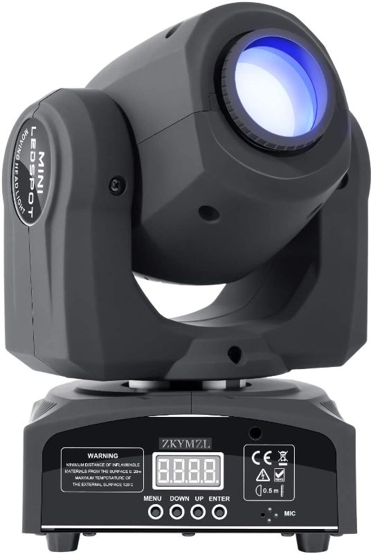 Photo 1 of ZKYMZL LED Moving Head Light Spot 8 Color Gobos Light 25W DMX with Show KTV Disco DJ Party for Stage Lighting Set of 2