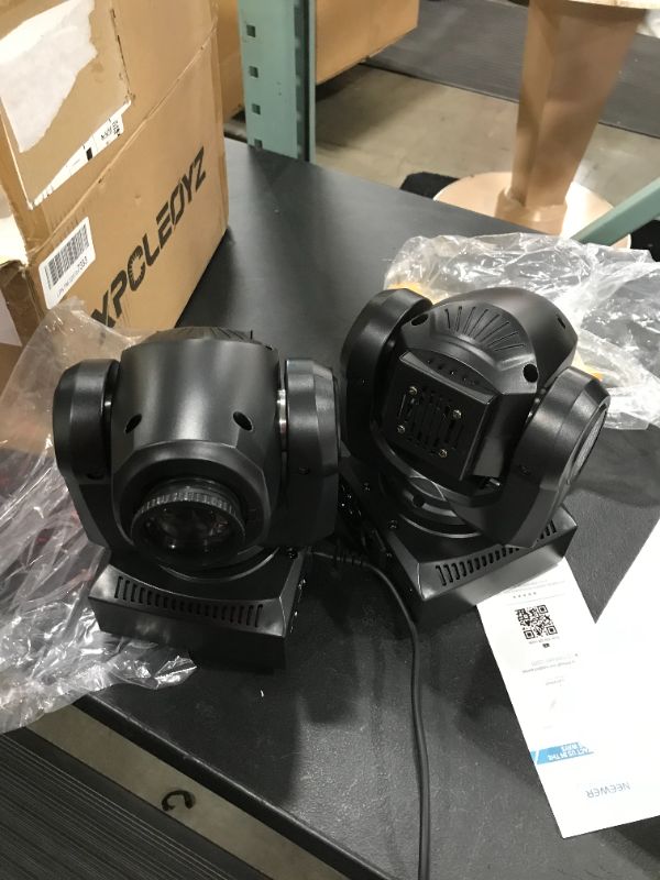 Photo 1 of ZKYMZL LED Moving Head Light Spot 8 Color Gobos Light 25W DMX with Show KTV Disco DJ Party for Stage Lighting Set of 2