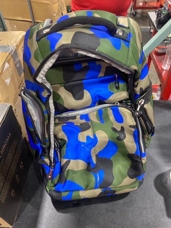 Photo 1 of 20 inch big storage multifunctional travel rolling backpack, blue green camo