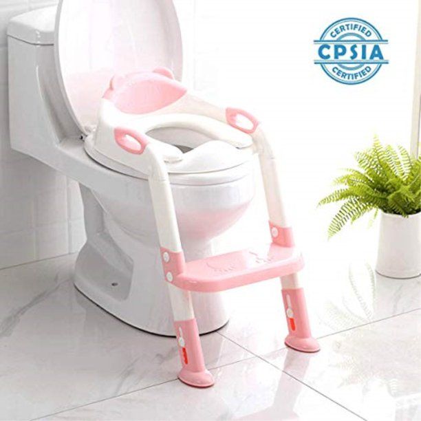 Photo 1 of 711tek potty training seat toddler toilet seat with step stool ladder,potty training toilet for kids boys girls toddlers-comfortable safe potty seat potty chair with anti-slip pads ladder (pink)
