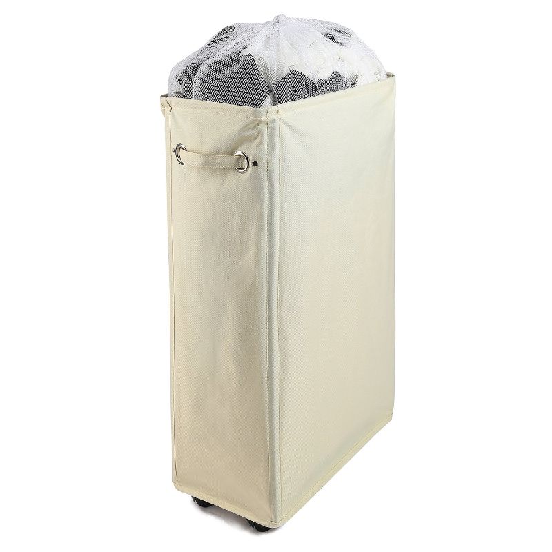 Photo 1 of  Rolling Laundry Hamper Collapsible Tall Laundry Basket with Washable Mesh Bag (Beige)
