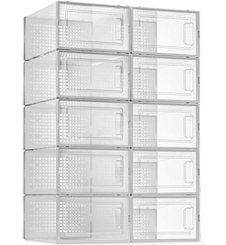 Photo 1 of Barcode for 10 Pack Shoe Storage Boxes, Clear Plastic Stackable Shoe Organizer Bins, Drawer Type Front Opening Sneaker Shoe Holder Containers
