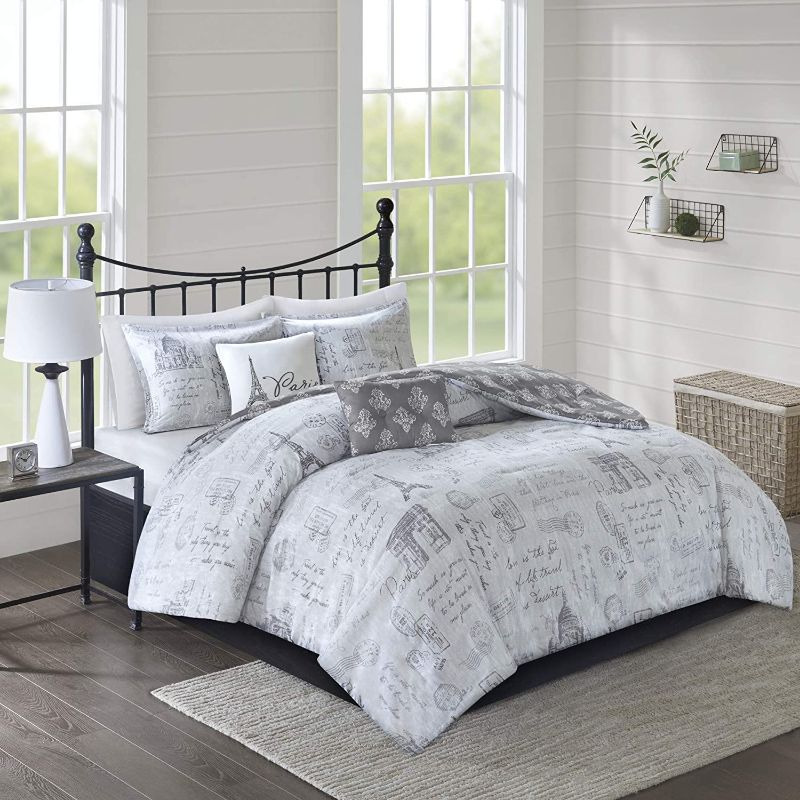 Photo 1 of 510 DESIGN Marseille 5-Piece Reversible Paris Printed Comforter Set Gray/Charcoal Full/Queen
