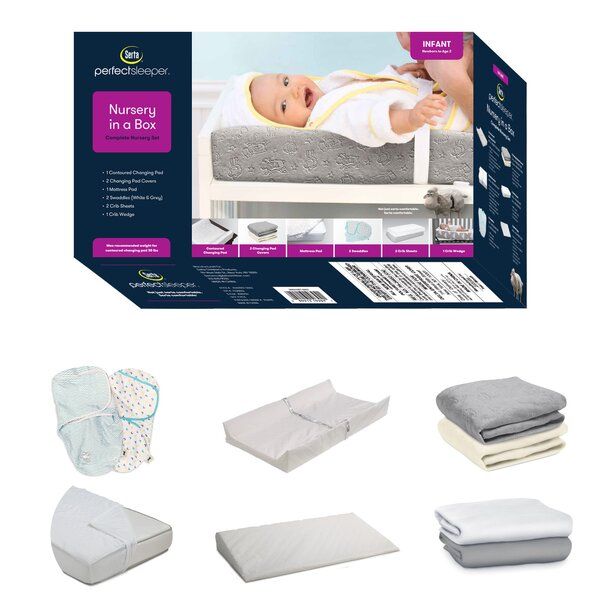 Photo 1 of 9-Piece Nursery-in-a-Box Newborn Baby Gift Set for Boys and Girls – Set Includes 2 Swaddles, Changing Pad, 2 Changing Pad Covers, 2 Crib Sheets, Crib Mattress Pad and Crib Wedge
