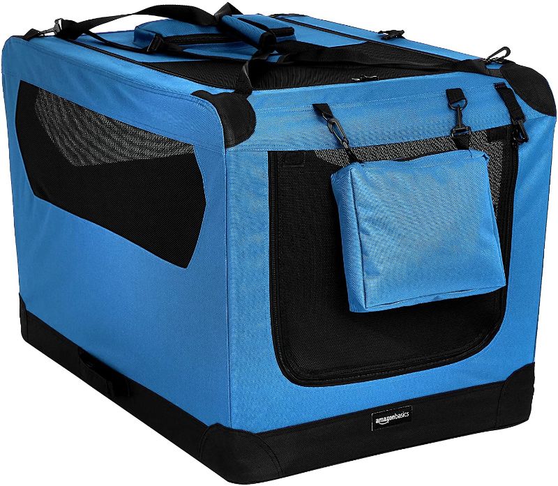 Photo 1 of AmazonBasics Premium Folding Portable Soft Pet Dog Crate Carrier Kennel - 36 x 24 x 24 Inches, Blue