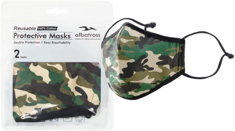 Photo 1 of Reusable Face Mask (Pack of 2) - Adjustable Ear Loops and Nose Shaping Wire - 100% Cotton Washable - Maximum Safety and Comfort – Compatible w Non-Woven Polypropylene Filter (US Army Camo)
