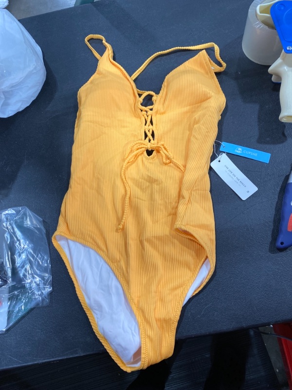 Photo 2 of CupShe Womens - CUPSHE Yellow Lace Up Halter One-Piece Swimsuit - size M
