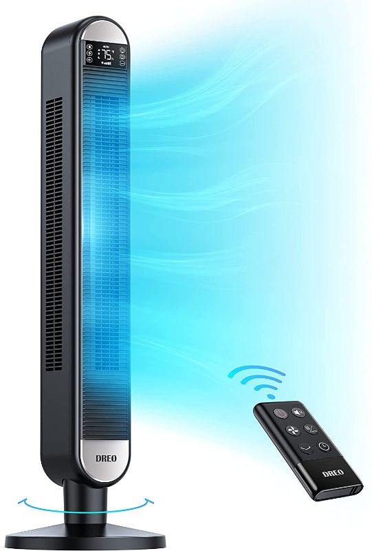 Photo 1 of Dreo Tower Fan with Remote, 90° Oscillating Bladeless Fan, 42 inch, Quiet with 6 Speeds, Large LED Display, Touchpad, 12H Timer, Floor Fans for Be