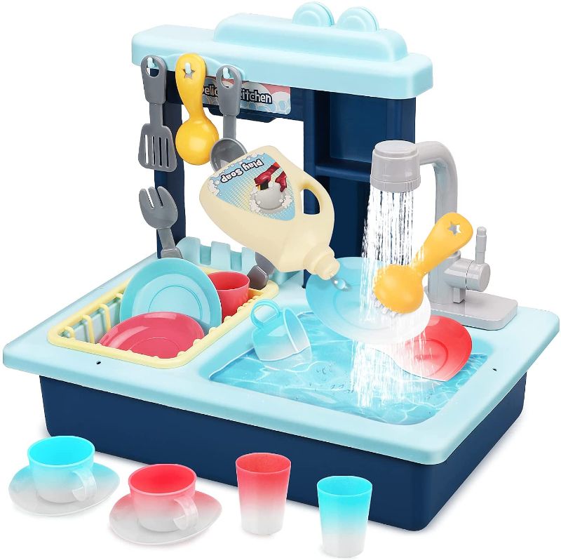 Photo 1 of STEAM Life Kitchen Play Sink Toy with Color Changing Toy Dishes - Play Sink with Running Water - Pretend Play Kitchen Toys for Girls and Boys - Kitchen Toddler Sink Toy for Kids (Blue)
