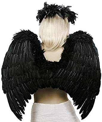 Photo 1 of FashionWings (TM Black Fallen Angel Costume Feather Wings Halo Mask Set Adult Unisex
