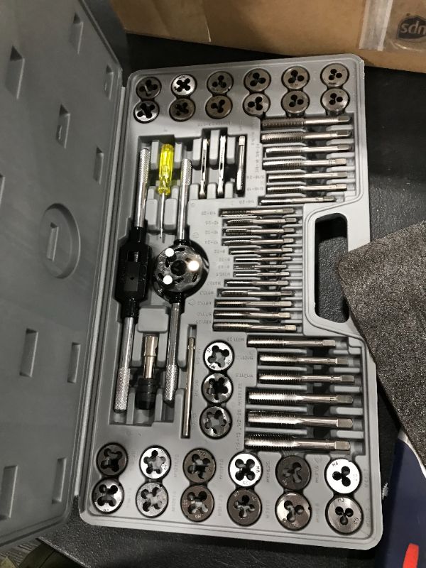 Photo 2 of 60 PCS Tap and Die Set Metric and Standard Sizes Included Tap Die Kit Metric and SAE for Threading and Rethreading Internal and External Threads
