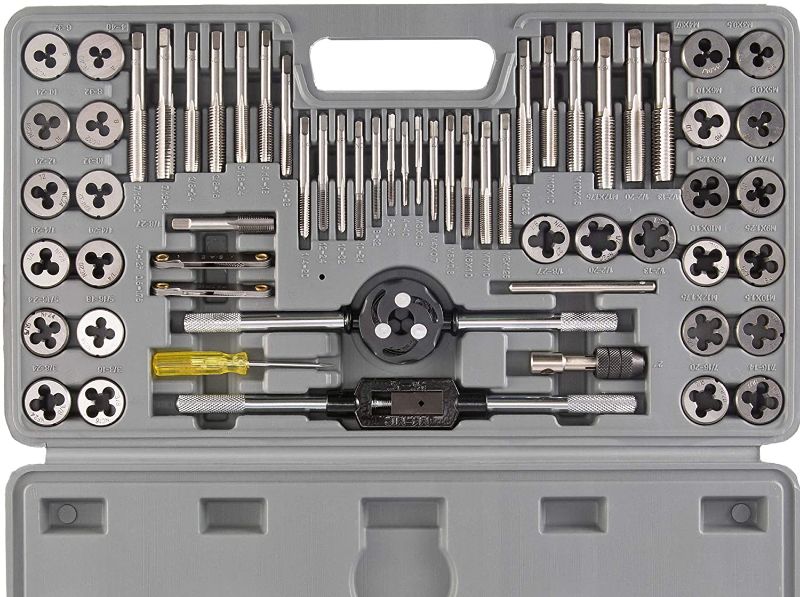 Photo 1 of 60 PCS Tap and Die Set Metric and Standard Sizes Included Tap Die Kit Metric and SAE for Threading and Rethreading Internal and External Threads
