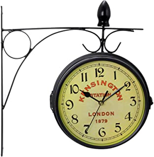 Photo 1 of Bedford Clock Collection Double Sided Wall Clock Vintage Antique-Look Mount Station Clock, Brown