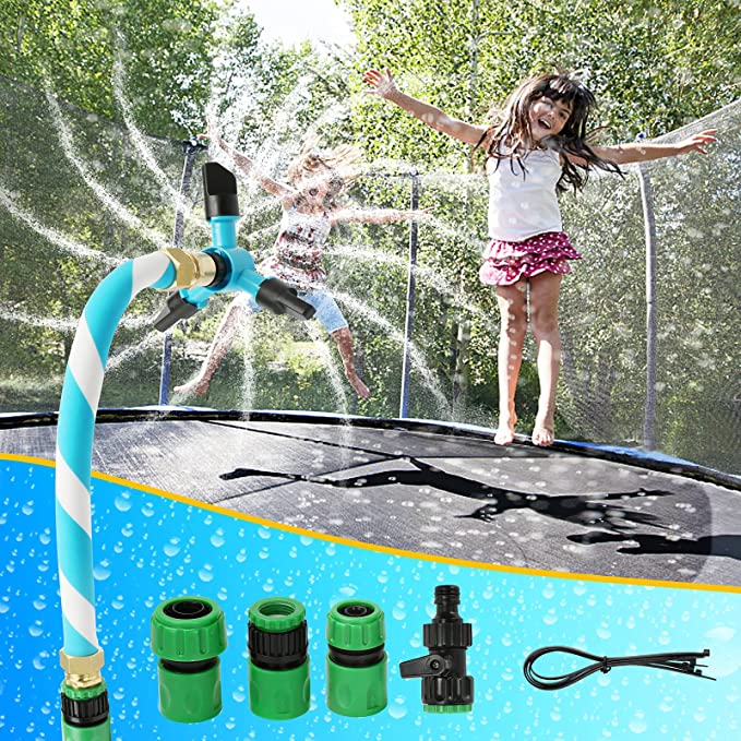 Photo 1 of TKAIE Trampoline Water Sprinkler for Kids Trampoline Sprinkler with 360 Automatic Rotation Spray Head Outdoor Water Park Game Trampoline Accessories Blue
