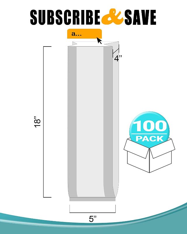 Photo 1 of APQ Pack of 100 Clear Gusseted Poly Bags 5 x 4 x 18 Clear Polyethylene Bags 5x4x18 Expandable Side Gusset Bags Thickness 1 Mil for Food Service Industrial Health Needs Wholesale Price