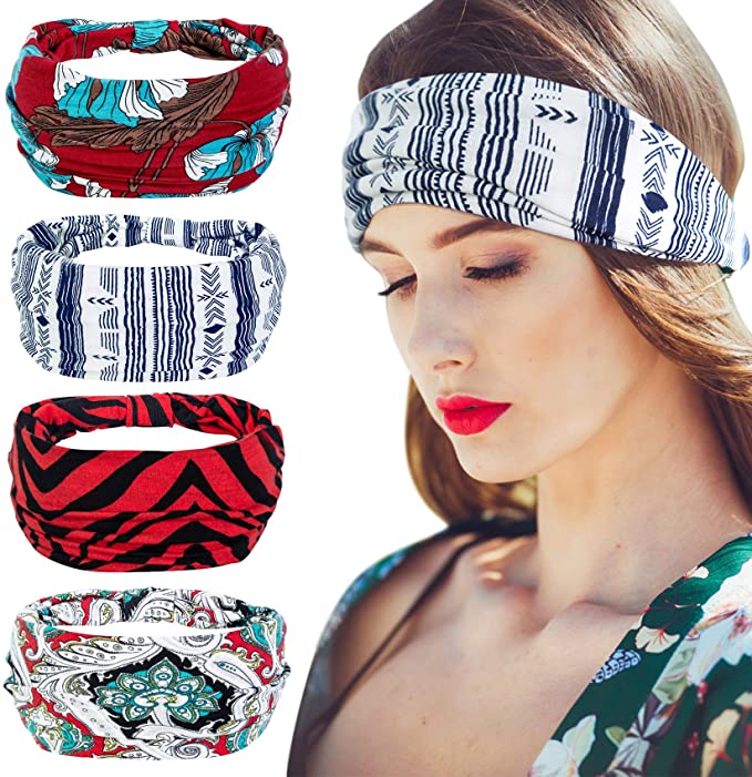 Photo 1 of 2PC LOT
Nakerfop 4 Pack Wide Headbands for Women Elastic Head Bandana Hairbands Non Slip Print Knot Headwraps for Sports Yoga Running Cycling 2 COUNT